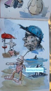 Sketching at the beach.
Hear the sound of the waves, of the people surrounding me.
I sketch relentlessly 😬