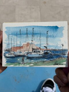 Sunday called, so my daughter and I grabbed our watercolor sketchbooks and headed to the Porticciolo. (No surprises there, right? 😄)

We ended up bumping into friends, the kind who also can’t resist the sea. 

We talked, we smiled, we watched the water do its thing above and below. We can talk for ours what happens below the water, but Marco is making his life with his diving @thebigwavebrindisi 

And somehow Marco left with my watercolor. 
Still not sure how that happened Lol 😜 

🌊❤️